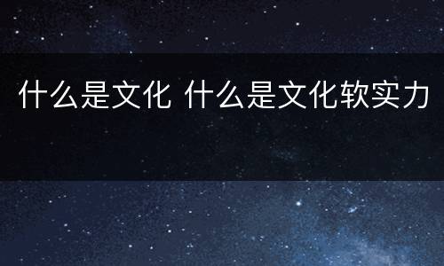 什么是文化 什么是文化软实力