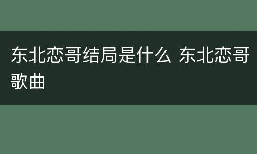 东北恋哥结局是什么 东北恋哥歌曲