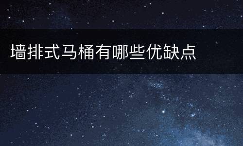 墙排式马桶有哪些优缺点