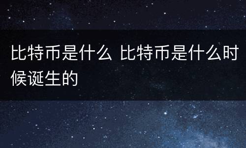 比特币是什么 比特币是什么时候诞生的