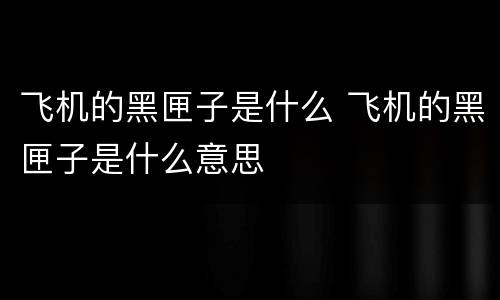 飞机的黑匣子是什么 飞机的黑匣子是什么意思