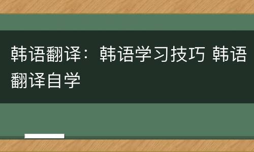 韩语翻译：韩语学习技巧 韩语翻译自学