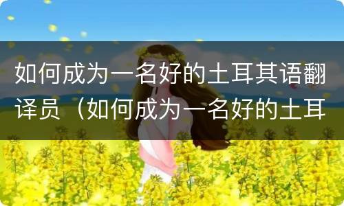如何成为一名好的土耳其语翻译员（如何成为一名好的土耳其语翻译员英语）