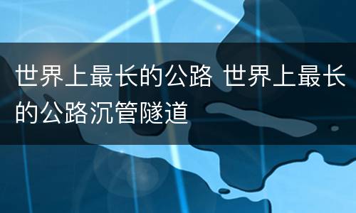 世界上最长的公路 世界上最长的公路沉管隧道