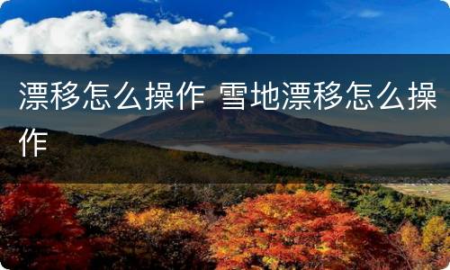 漂移怎么操作 雪地漂移怎么操作