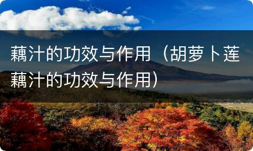 藕汁的功效与作用（胡萝卜莲藕汁的功效与作用）