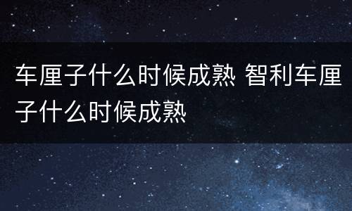 车厘子什么时候成熟 智利车厘子什么时候成熟