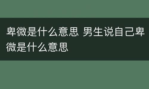 卑微是什么意思 男生说自己卑微是什么意思