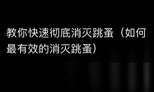 教你快速彻底消灭跳蚤（如何最有效的消灭跳蚤）