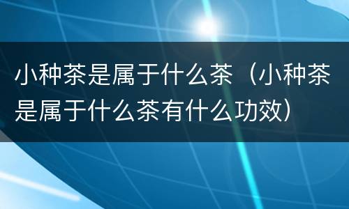 小种茶是属于什么茶（小种茶是属于什么茶有什么功效）