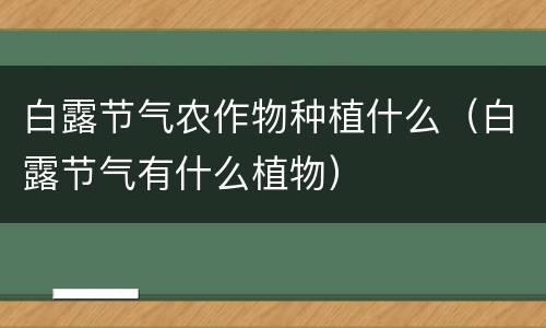 白露节气农作物种植什么（白露节气有什么植物）