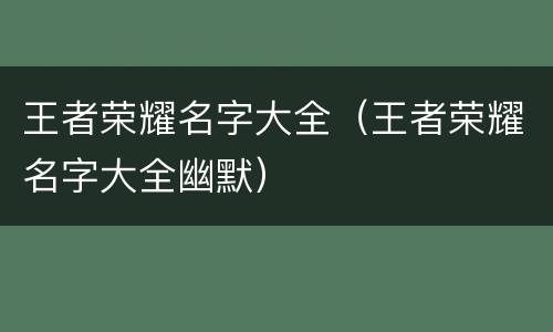 王者荣耀名字大全（王者荣耀名字大全幽默）
