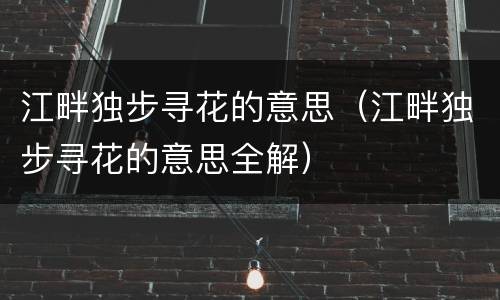 江畔独步寻花的意思（江畔独步寻花的意思全解）
