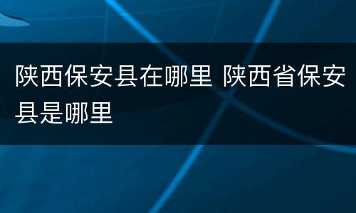 陕西保安县在哪里 陕西省保安县是哪里