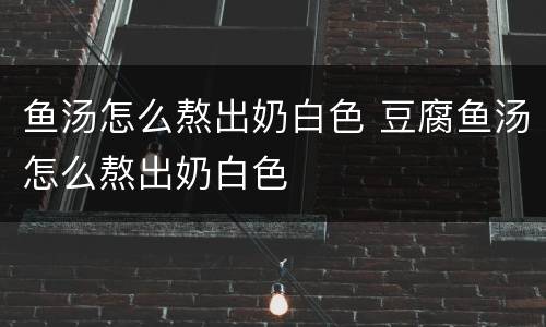 鱼汤怎么熬出奶白色 豆腐鱼汤怎么熬出奶白色