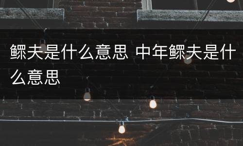 鳏夫是什么意思 中年鳏夫是什么意思