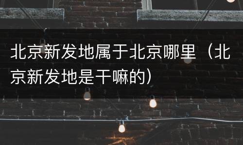 北京新发地属于北京哪里（北京新发地是干嘛的）