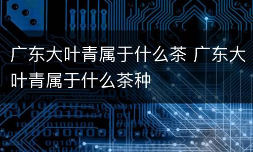 广东大叶青属于什么茶 广东大叶青属于什么茶种