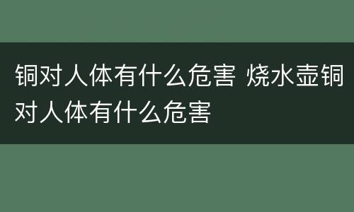 铜对人体有什么危害 烧水壶铜对人体有什么危害