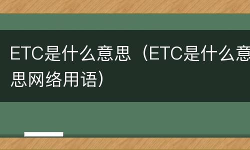 ETC是什么意思（ETC是什么意思网络用语）