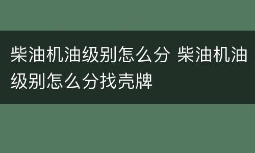 柴油机油级别怎么分 柴油机油级别怎么分找壳牌