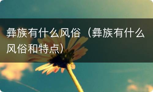 彝族有什么风俗（彝族有什么风俗和特点）