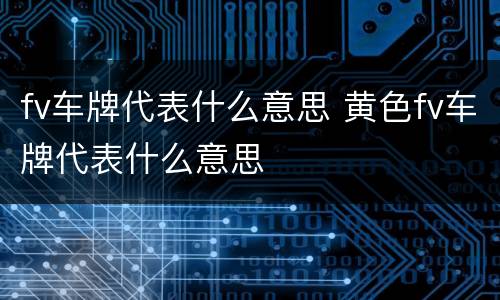 fv车牌代表什么意思 黄色fv车牌代表什么意思