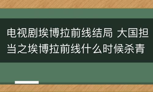电视剧埃博拉前线结局 大国担当之埃博拉前线什么时候杀青