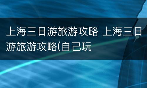 上海三日游旅游攻略 上海三日游旅游攻略(自己玩