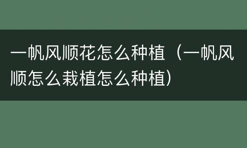 一帆风顺花怎么种植（一帆风顺怎么栽植怎么种植）