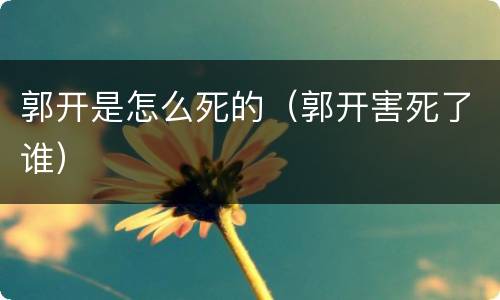 郭开是怎么死的（郭开害死了谁）