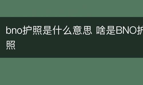 bno护照是什么意思 啥是BNO护照
