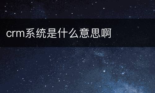 crm系统是什么意思啊