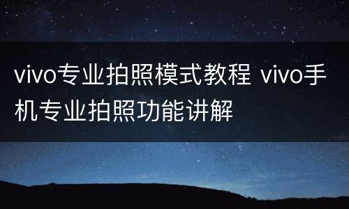 vivo专业拍照模式教程 vivo手机专业拍照功能讲解