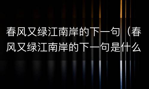春风又绿江南岸的下一句（春风又绿江南岸的下一句是什么 百度网盘）