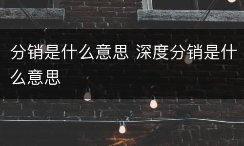 分销是什么意思 深度分销是什么意思