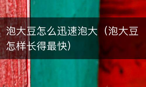 泡大豆怎么迅速泡大（泡大豆怎样长得最快）
