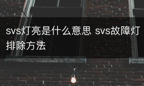 svs灯亮是什么意思 svs故障灯排除方法
