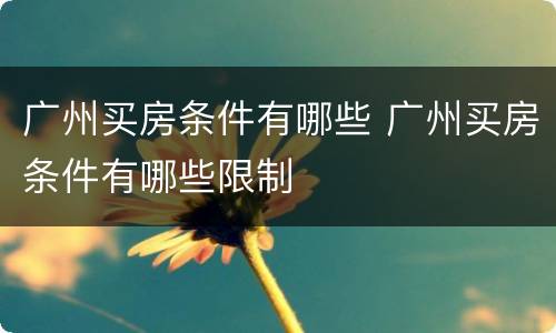 广州买房条件有哪些 广州买房条件有哪些限制