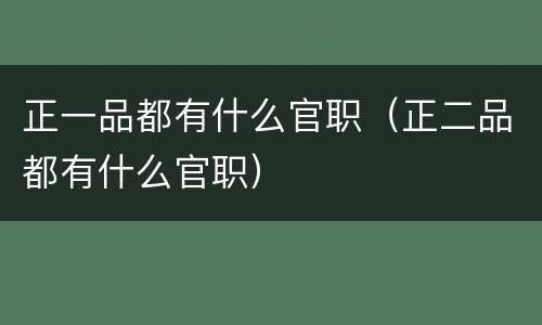 正一品都有什么官职（正二品都有什么官职）