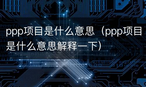 ppp项目是什么意思（ppp项目是什么意思解释一下）