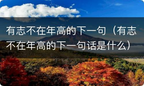 有志不在年高的下一句（有志不在年高的下一句话是什么）