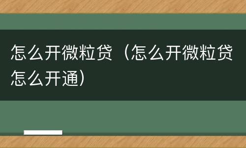 怎么开微粒贷（怎么开微粒贷怎么开通）