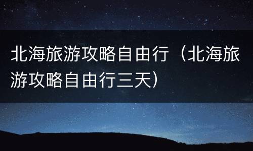 北海旅游攻略自由行（北海旅游攻略自由行三天）