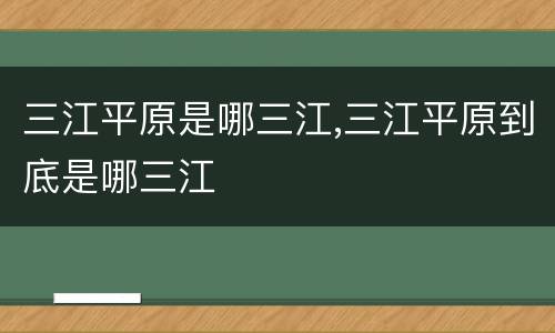 三江平原是哪三江,三江平原到底是哪三江