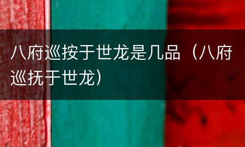 八府巡按于世龙是几品（八府巡抚于世龙）