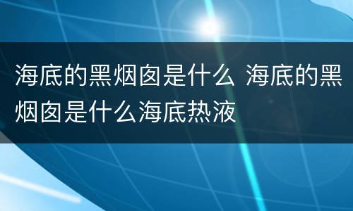 海底的黑烟囱是什么 海底的黑烟囱是什么海底热液