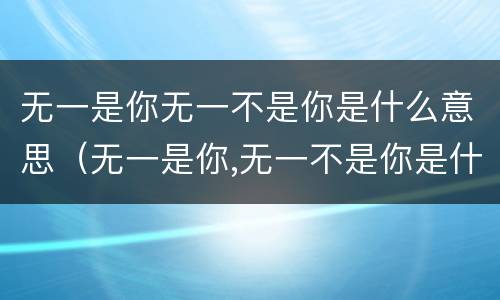 无一是你无一不是你是什么意思（无一是你,无一不是你是什么意思）