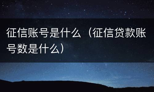 征信账号是什么（征信贷款账号数是什么）