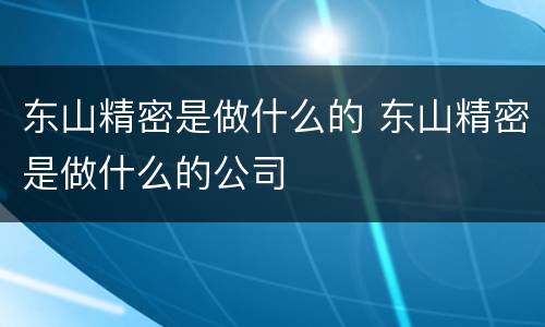 东山精密是做什么的 东山精密是做什么的公司